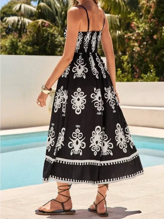 Black & White Floral Maxi Dress with Crochet Waist - Picture 3 of 3
